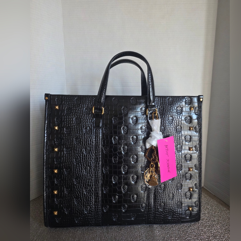 Betsey Johnson Black Croc-Embossed Handbag
